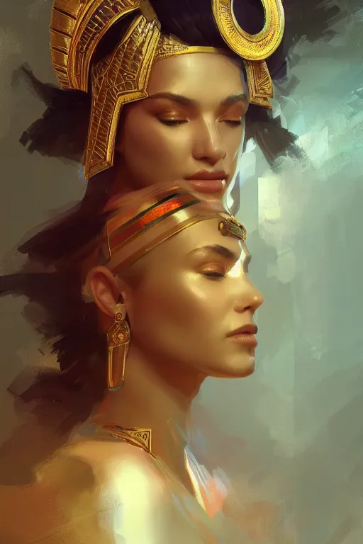 Image similar to egyptian princess, gorgeous, portrait, powerfull, intricate, elegant, volumetric lighting, digital painting, highly detailed, artstation, sharp focus, illustration, ruan jia