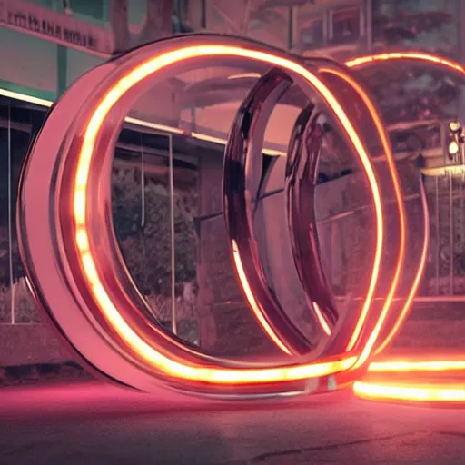 Prompt: chrome hoops lit by police lights, octane, houdini, hyper detailed, cgi, anamorphic cinematography