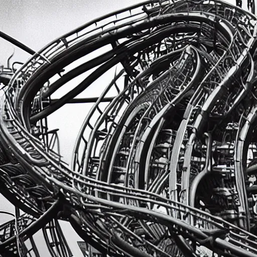Prompt: an HR GIGER rollercoaster-g