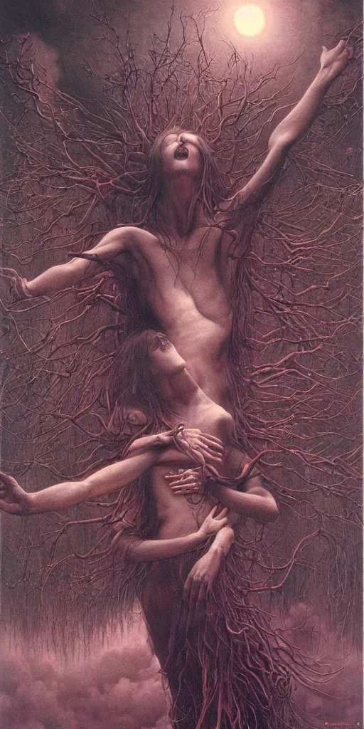 Image similar to an amazing masterpiece of art by gerald brom, Zdzisław Beksiński, ecstasy