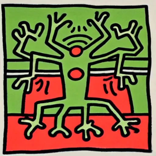 Prompt: a frog on a pond, Keith Haring