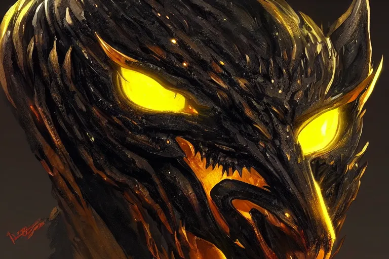 Prompt: a black dragon with golden eyes, bright art masterpiece artstation. 8 k, sharp high quality artwork in style of jose daniel cabrera pena, concept art by tooth wu, fanart