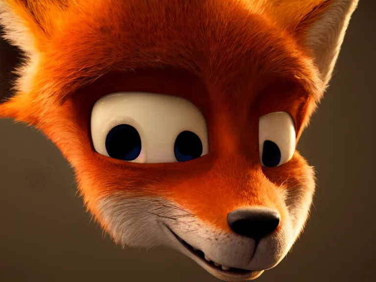Prompt: a film still from pixar main character portrait anthro anthropomorphic fox head animal person fursona nick wilde pixar and disney animation, sharp, rendered in unreal engine 5, anime key art by greg rutkowski, bloom, dramatic lighting chaotic cursed multiple pupils texture disaster bad modeling beginner render