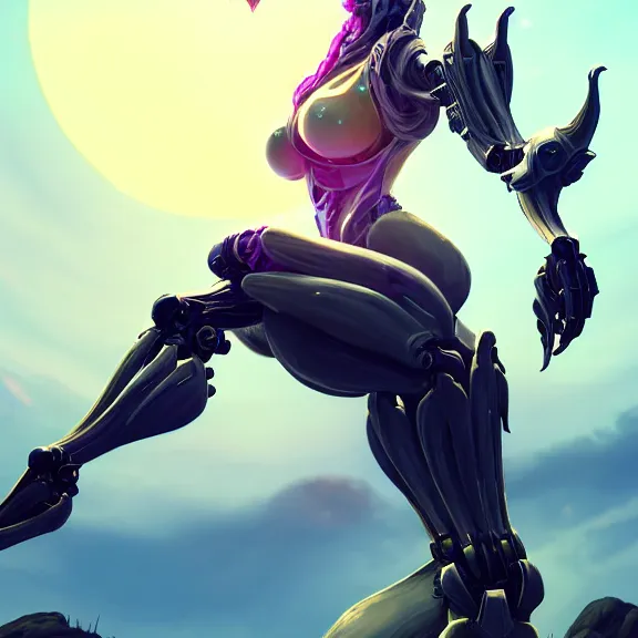 Image similar to highly detailed giantess shot, exquisite warframe fanart, looking up at a giant beautiful majestic saryn prime female warframe, as a stunning anthropomorphic robot female hot dragon, looming over you, elegantly posing over you, on a beach on sunset, sleek bright white armor, camera between towering detailed robot legs, looking up, proportionally accurate, anatomically correct, sharp detailed robot dragon paws, two arms, two legs, camera close to the legs and feet, giantess shot, furry shot, upward shot, ground view shot, leg and hip shot, elegant shot, epic low shot, high quality, captura, realistic, sci fi, professional digital art, high end digital art, furry art, macro art, giantess art, anthro art, DeviantArt, artstation, Furaffinity, 3D realism, 8k HD octane render, epic lighting, depth of field