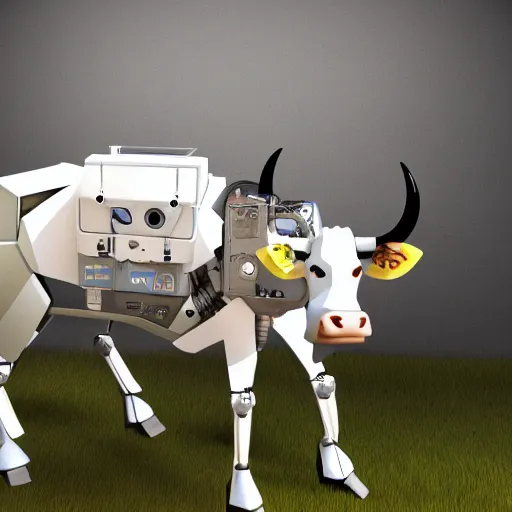 Image similar to animatronic cow, robot, tech, wires, Artstation
