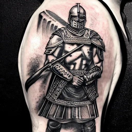 Temporary tattoo with types of swords and medieval shields 