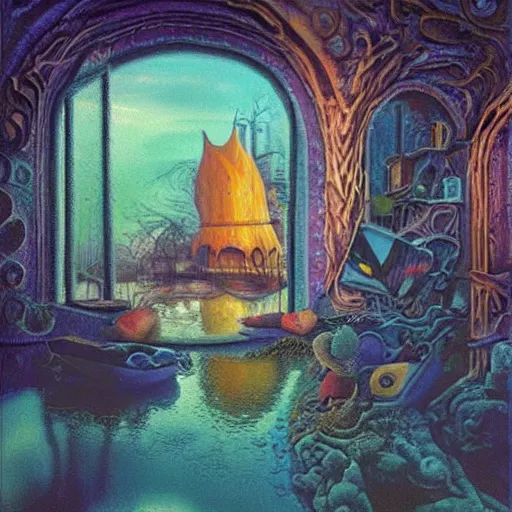 Image similar to colourful scene from a dream. digital artwork by vincent bons, michael whelan, remedios varo and gerardo dottori. grainy and rough. interesting pastel colour palette. beautiful light. oil and water colour based on high quality render.