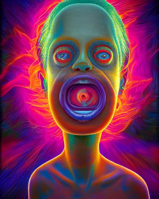 Prompt: portrait ultra dimensional maggie simpson entity, accidentally tripping on dmt and acid, psychedelic experience, overwhelming psychosis of self realization and burning awakening, ultra high definition, unreal engine 5, hyperrealism, masterpiece composition, by casey weldon, barclay shaw 8 k photorealistic