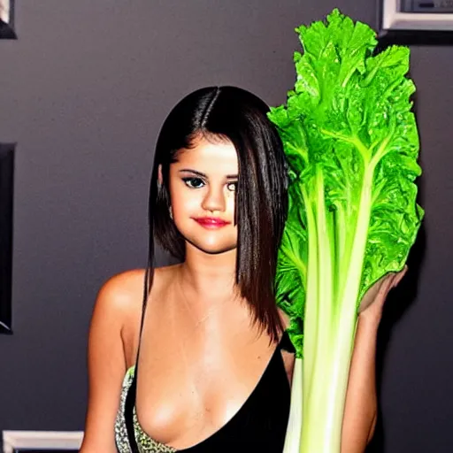 Image similar to selena gomez as celery mutant