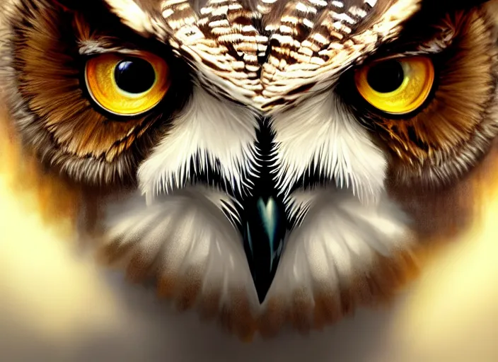 Image similar to portrait of an owl, highly detailed, d & d, fantasy, highly detailed, digital painting, trending on artstation, concept art, sharp focus, illustration, global illumination, ray tracing, realistic shaded, art by artgerm and greg rutkowski and fuji choko and viktoria gavrilenko and hoang lap