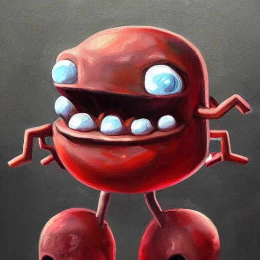 Image similar to super meat boy, video game character, highly detailed, oil painting, trending on artstation