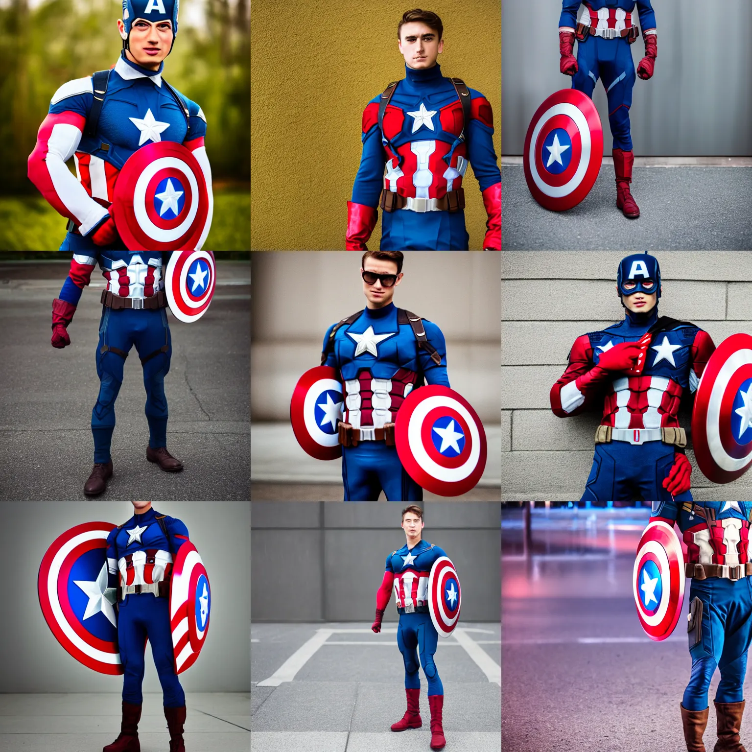 Prompt: david laid as captain america, photograph, telephoto sigma 8 5 mm f / 1. 4, dark