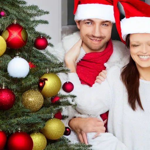 Prompt: stock photo of a couple at Christmas