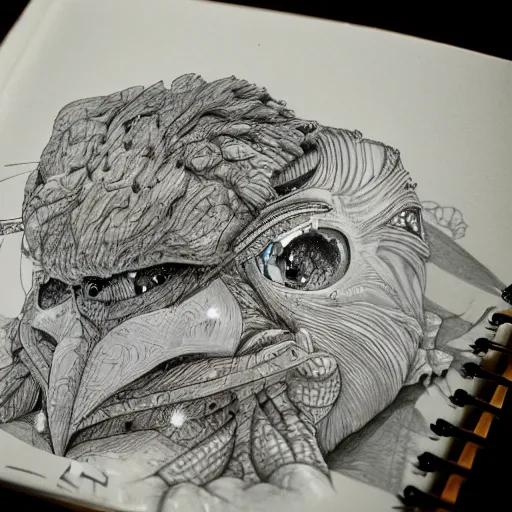 Image similar to close up photo of amazing sketchbook drawings by Terada Katsuya, koji morimoto, tatsuyuki tanaka
