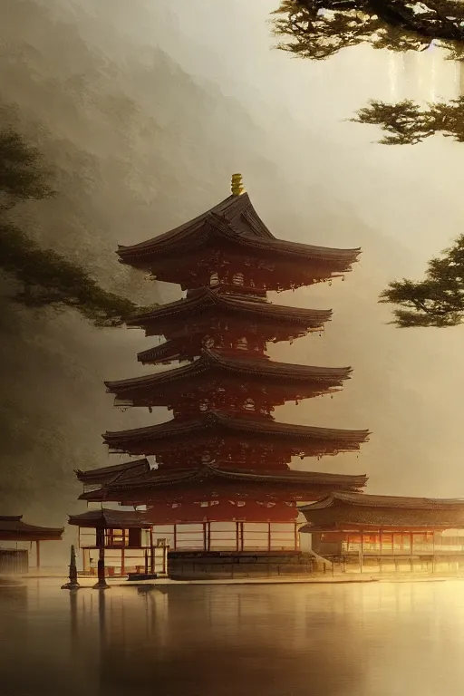 Image similar to Japanese Buddhist temple scenery, powerfull, intricate, elegant, volumetric lighting, digital painting, highly detailed, artstation, sharp focus, illustration, concept art, ruan jia, steve mccurry