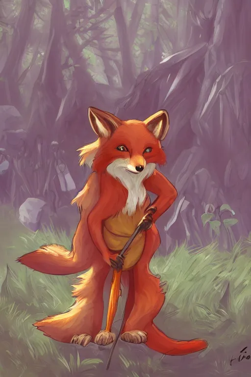 Image similar to a medieval anthropomorphic fox with a big fluffy tail in a forest, trending on furaffinity, trending on artstation, digital art, backlighting, by kawacy, dramatic lighting, cartoon, furry art