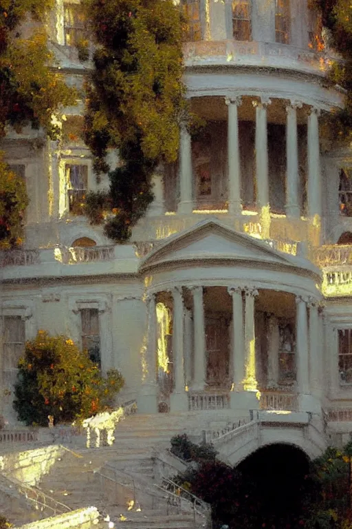 Image similar to White house, painting by Gaston Bussiere, Craig Mullins