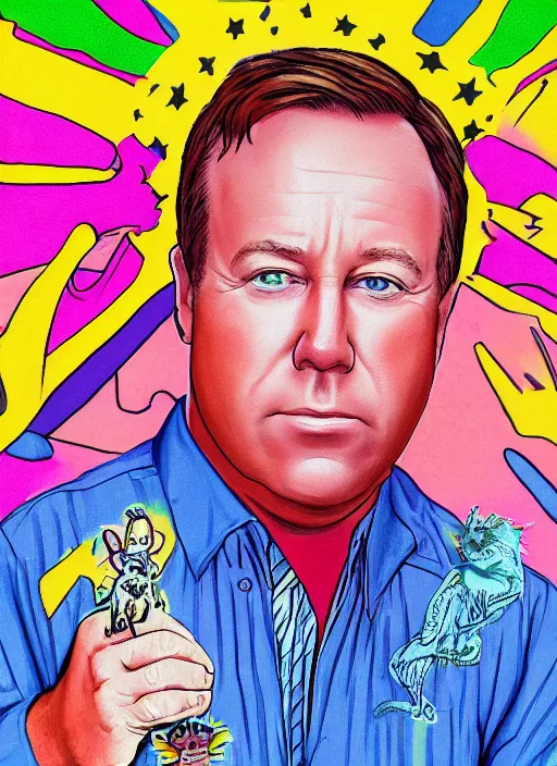 Prompt: alex jones by lisa frank and Zbigniew Brzezinski