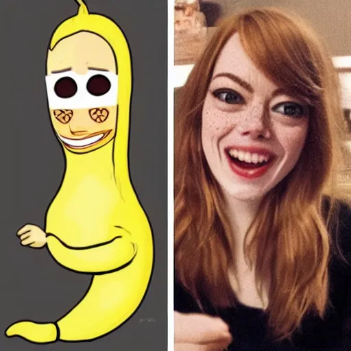 Image similar to a banana that has face of emma stone on it, dark humor, dalle 2 reference