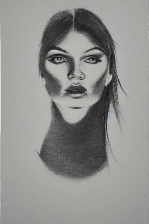 Image similar to inverted portrait, mysterious shadow dark scene graphite on canvas sketch