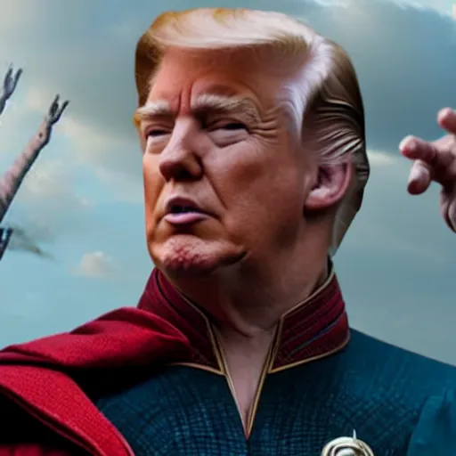 Prompt: film still of Trump as Doctor Strange in avengers endgame