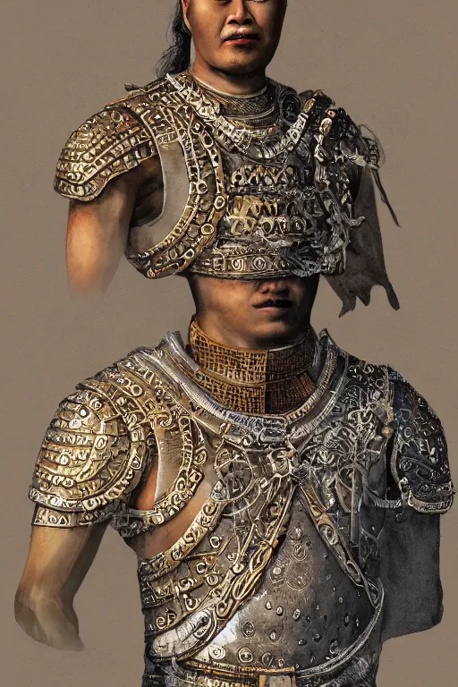 Image similar to from https : / / images. app. goo. gl / m 2 me 1 jcqzqfwpm 9 j 8! dream, full body portrait of king ramkhamhaeng the great, leather armor, tai ethnic group leader, emotional movement in the battle, highly detailed, digital painting, watercolor, artstation, concept art, smooth, sharp focus, illustration