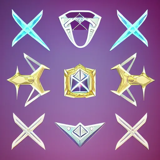 Prompt: Magical swords consisting of runes, diamonds and ethereal elements, RPG game assets, stylized, 4K, clean