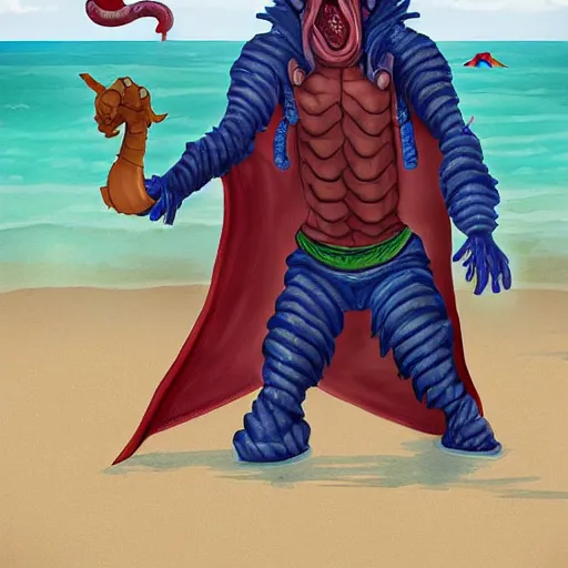 Prompt: threatening illithid on the beach, digital art, ultra realistic