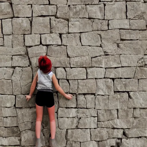 Image similar to a girl climbing an infinite wall