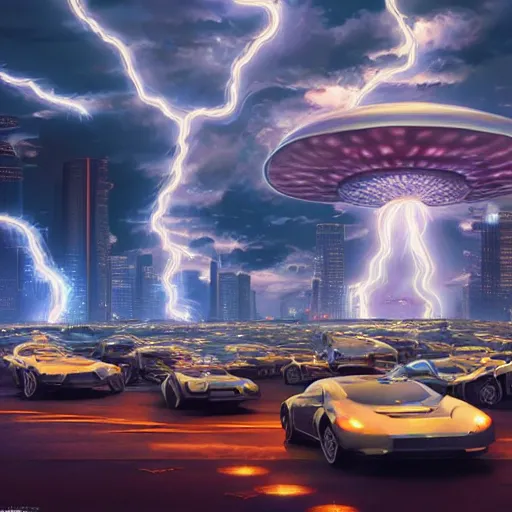 Prompt: lightning mushroom city 8 k octane render rich by artgerm, syd mead, evgeny lushpin