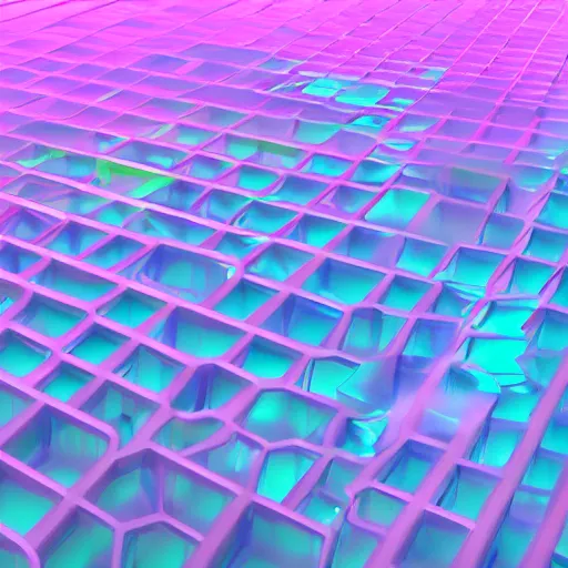 Image similar to a landscape of vertical hexagonal cylinders stretching to infinity, vaporwave, neon, raytraced, shiny, detailed, 4k