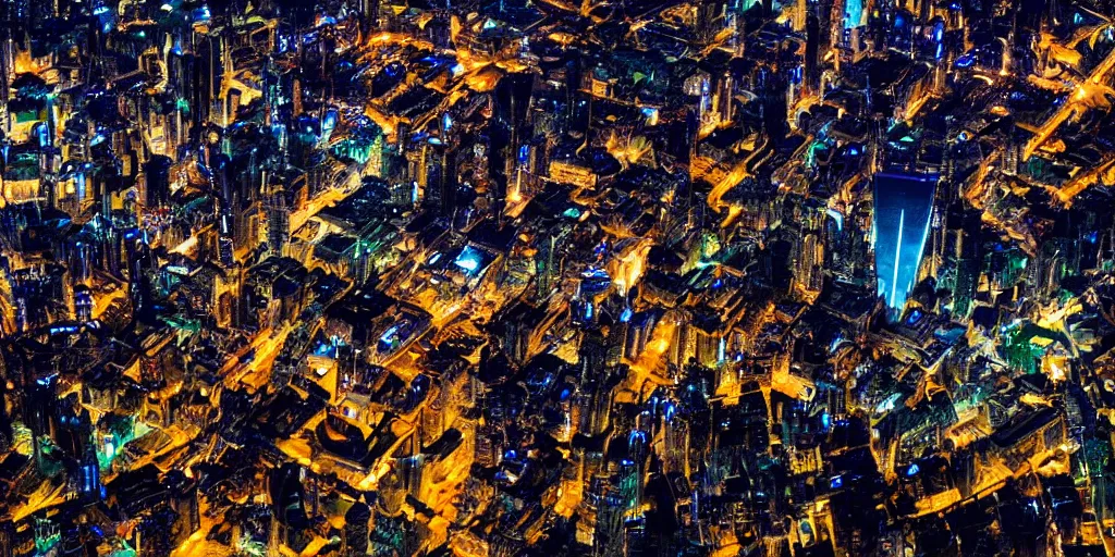 Image similar to futuristic city view at night from a plane