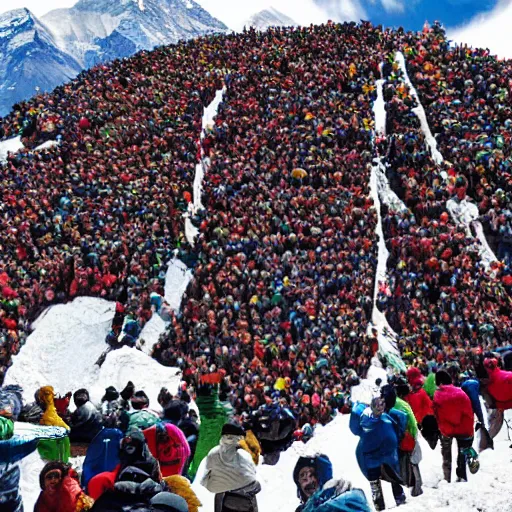 Image similar to mount everest but it's made of people