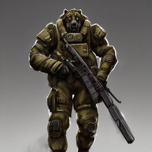 Image similar to full body of a humanoid german shepherd beast - man in military style, highly detailed portrait, digital painting, artstation, concept art, smooth, sharp foccus ilustration, artstation hq