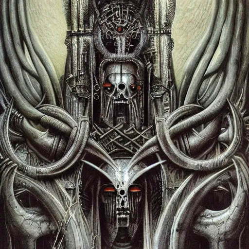 Image similar to battle between gods of all religions, airbrush painting by hr giger, illustration, intricate detail, award winning work,