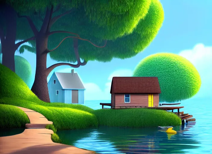Prompt: water house dreamy unrealistic pixar trending on artstation