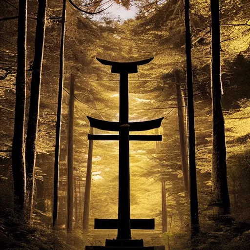 Image similar to Japanese Torii in a forest ,night , by Grzegorz Rutkowski,by Grzegorz Rutkowski,by Grzegorz Rutkowski