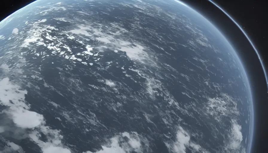 Image similar to seismic shockwave in atmosphere from space, photorealistic rendering, 4 k, dynamic lighting, directional light