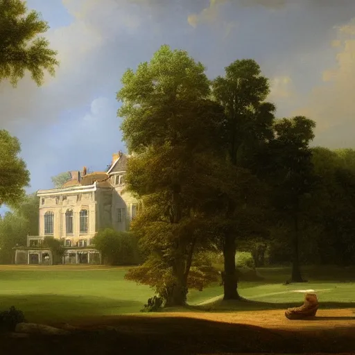 Prompt: a large serene beautiful matte painting of a quaint english country mansion, by asher brown durand and george ault, featured on artstation