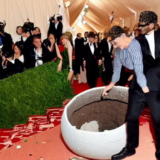 Prompt: a sinkhole opens up at the met gala
