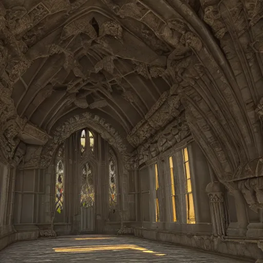 Image similar to view inside of a gothic temple, high quality render, octane render, arstation trending, cryengine, unreal engine, high details