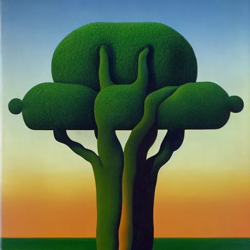 Prompt: elephant tree by rene magritte, beksinskian colors, a hint of dali