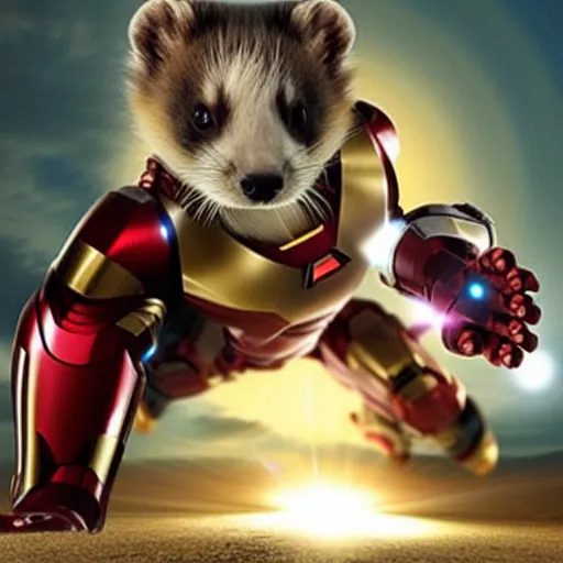 Prompt: !dream Film still of a ferret as Iron Man, from Iron Man (2008)