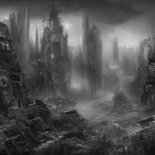 Prompt: landscape of apocalypse city, grayscale, by stanley artgerm lau