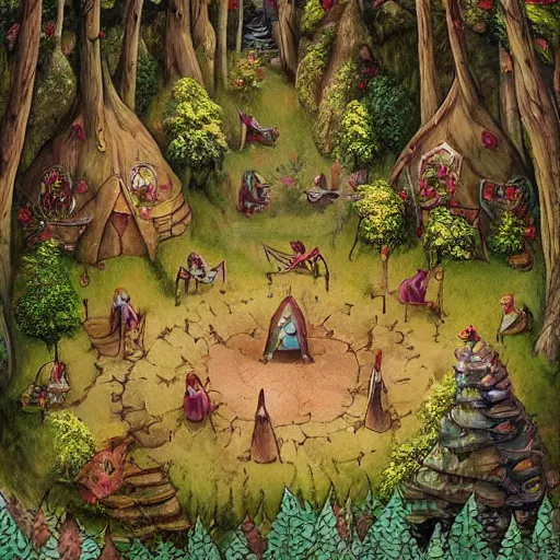 Prompt: highly detailed commune of !!!!!hedonist!!!!! (((((elves))))). the (((((elves))))) are carefree and playful. digitally painted forest scene. The (((((elves))))) each have the face of famous musician !!!!!Ed Sheeran!!!!!. pixiv, artbreeder. high quality art