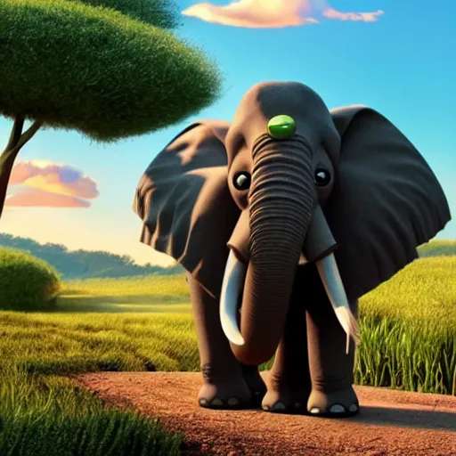 Image similar to an elephant as a pixar character