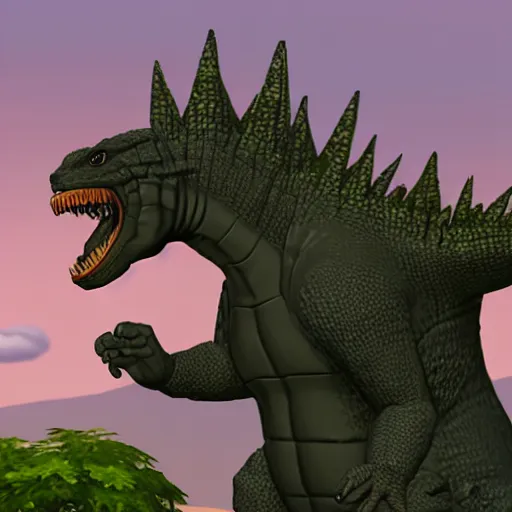 Prompt: Godzilla in the style of The Sims 4