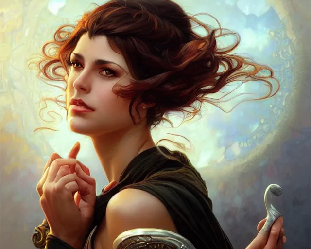 Image similar to photography of annick bouvattier, deep focus, d & d, fantasy, intricate, elegant, highly detailed, digital painting, artstation, concept art, matte, sharp focus, illustration, hearthstone, art by artgerm and greg rutkowski and alphonse mucha