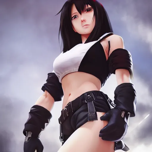 Image similar to head to toe shot of tifa lockhart by wlop, rossdraws, mingchen shen, bangkuart, sakimichan, yan gisuka, jeongseok lee, artstation, 4k