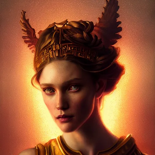 Image similar to majestic gracious regal goddess persephone portrait, ancient greece, elysium, atmospheric lighting, painted, intricate, volumetric lighting, beautiful, rich deep colours masterpiece, golden hour, sharp focus, ultra detailed, by leesha hannigan, ross tran, thierry doizon, kai carpenter, ignacio fernandez rios